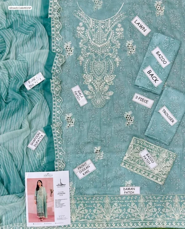 3PC DIGITAL PRINT LAWN  DIGITAL PRINT FRONT FULL CHICKENKARI NECK PATCH DAMAN PATCH DIGITAL PRINT SLEVES SLEVES PATCH DIGITAL PRINT TROUSER
