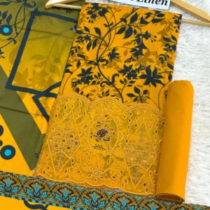 3PC Doria Linen Full Embroidered